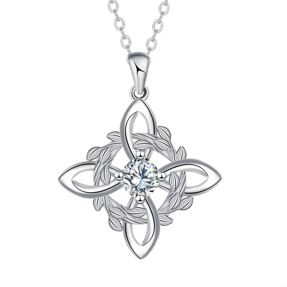 925 Thai Silver Classic Witch Knot Necklace With Zircons Trinity Knot Good Luck CZ Charm Wiccan Symbol Protection Jewelry