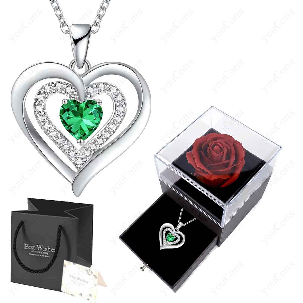 Zircon Heart Pendant Necklace With Rose Bow Box 2025 New Jewelry Set For Girlfriend Mother Christmas Anniversary Valentine Gift
