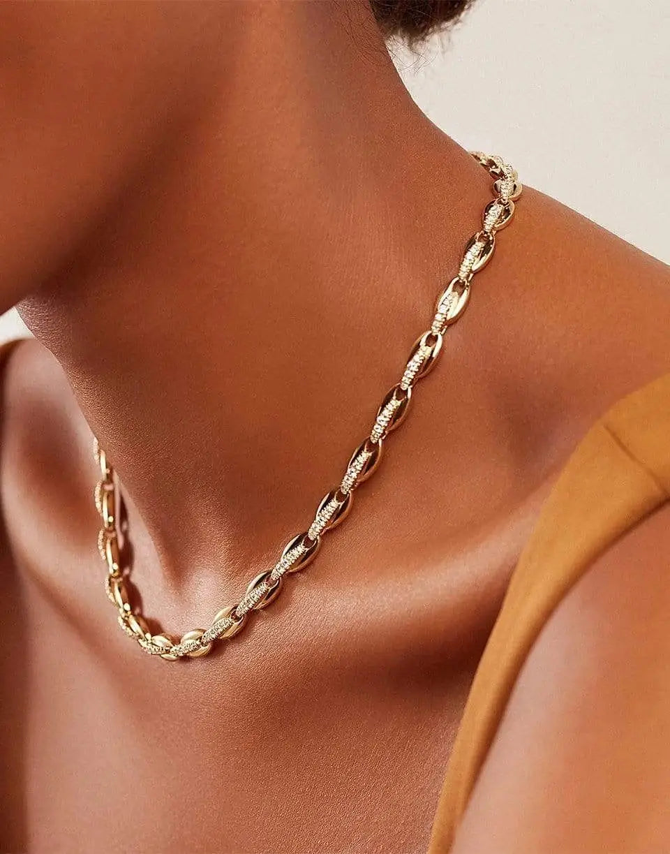 16" Gold Color Fashion Women Chains European Women Hot Selling Beaded Link Chain Choker Necklace