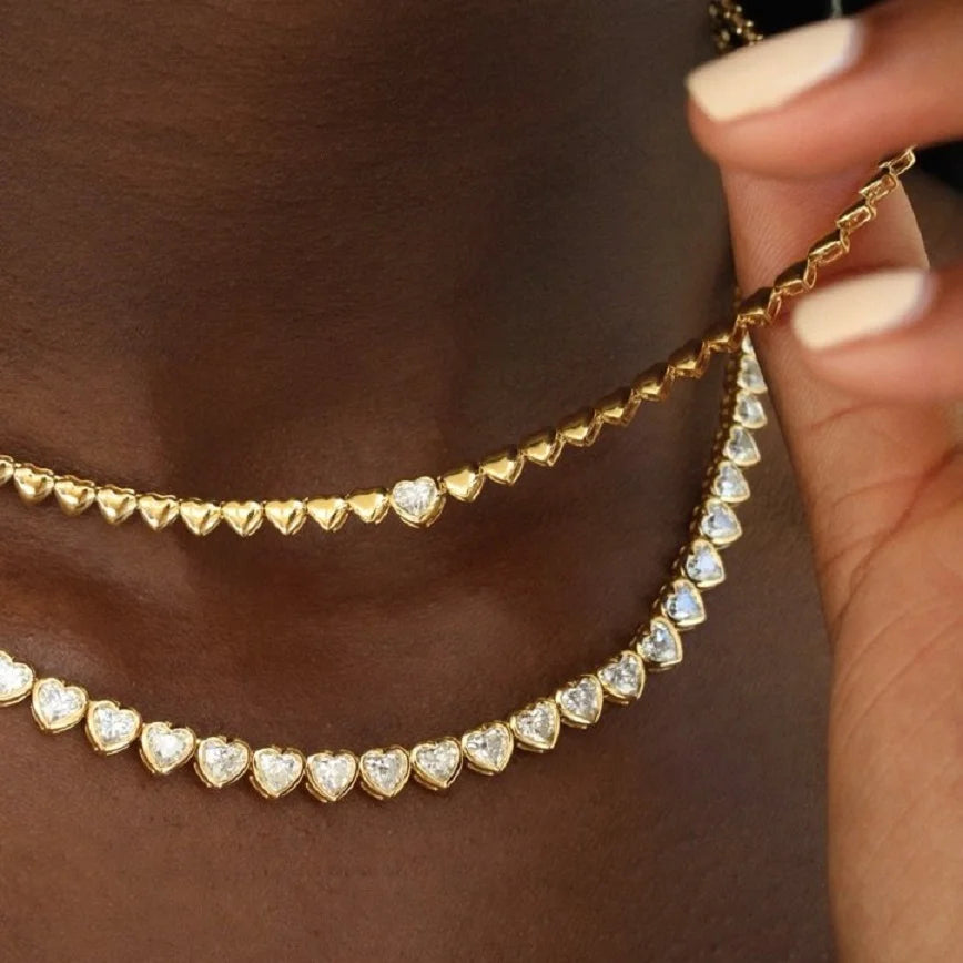 High Polish Shiny Heart Shaped Charm Tennis Chain 16 Inches Fashion Necklace 2022 Valentine's Gift Jewelry