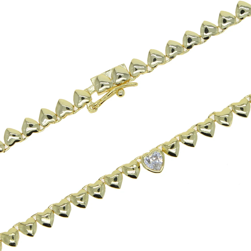 High Polish Shiny Heart Shaped Charm Tennis Chain 16 Inches Fashion Necklace 2022 Valentine's Gift Jewelry