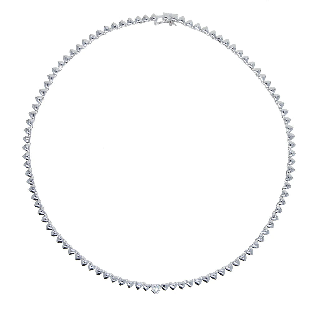 High Polish Shiny Heart Shaped Charm Tennis Chain 16 Inches Fashion Necklace 2022 Valentine's Gift Jewelry