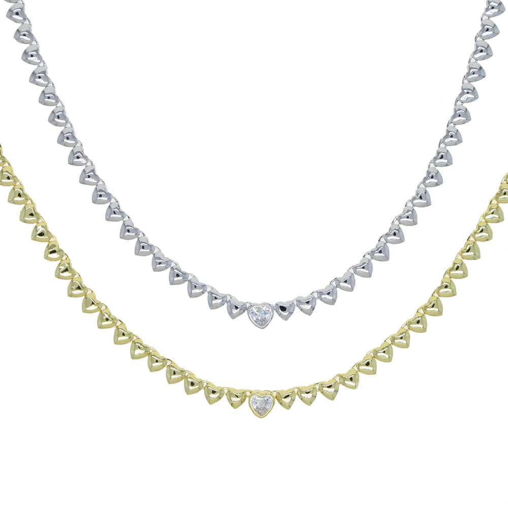 High Polish Shiny Heart Shaped Charm Tennis Chain 16 Inches Fashion Necklace 2022 Valentine's Gift Jewelry