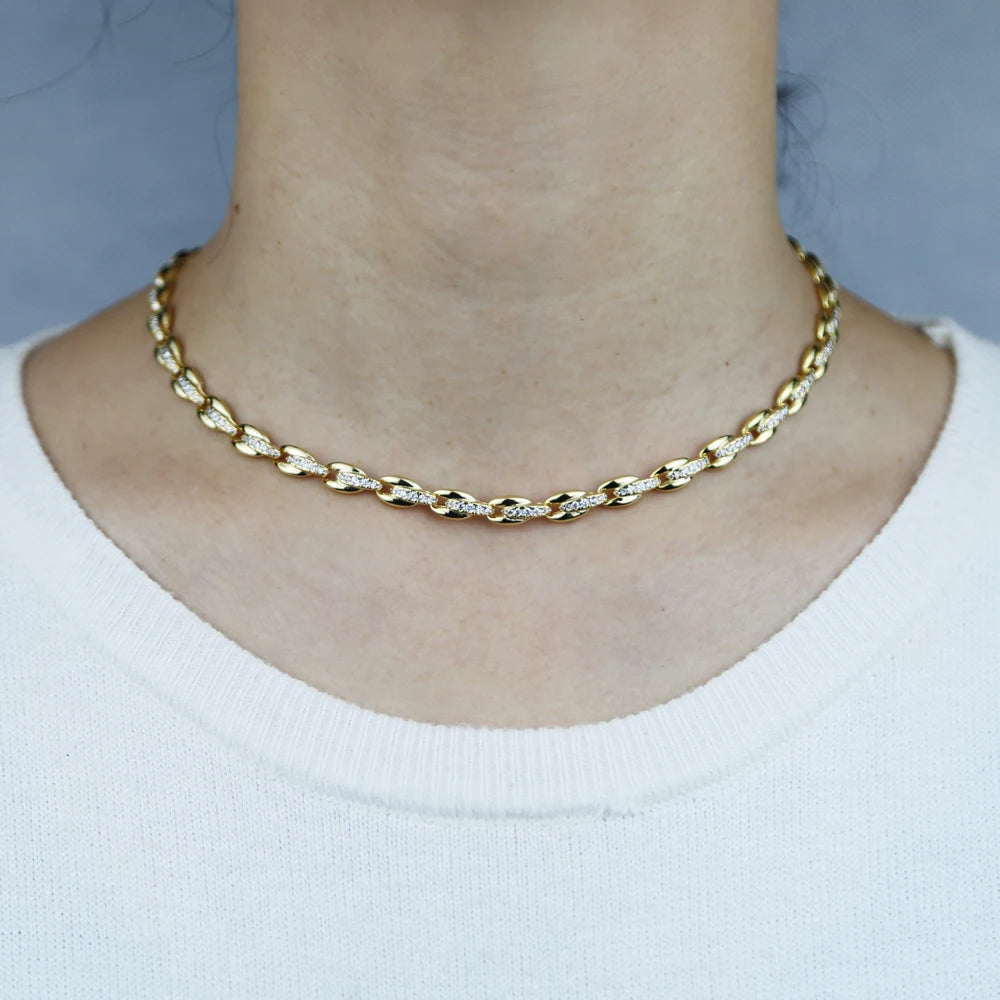 16" Gold Color Fashion Women Chains European Women Hot Selling Beaded Link Chain Choker Necklace