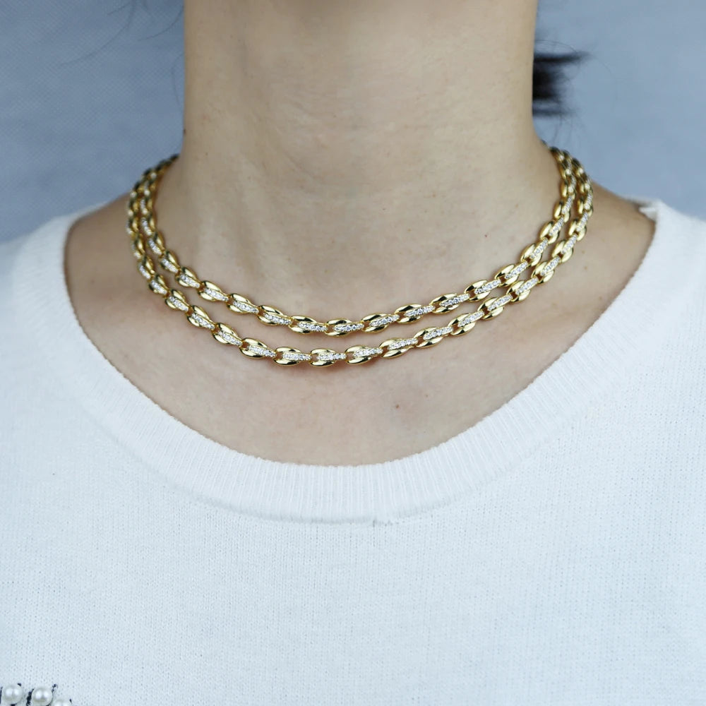 16" Gold Color Fashion Women Chains European Women Hot Selling Beaded Link Chain Choker Necklace