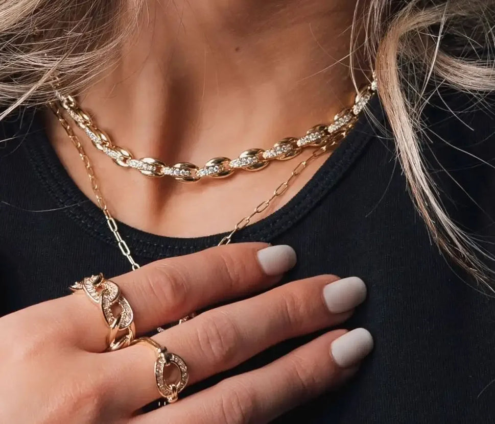 16" Gold Color Fashion Women Chains European Women Hot Selling Beaded Link Chain Choker Necklace