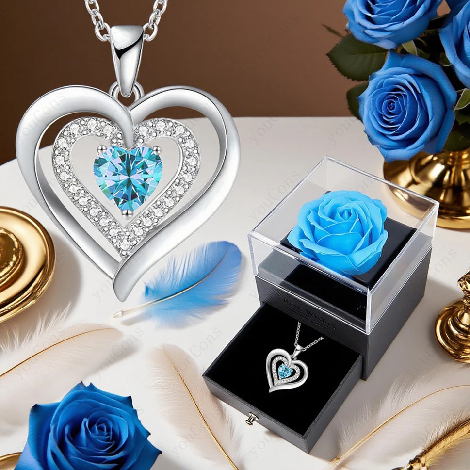 Zircon Heart Pendant Necklace With Rose Bow Box 2025 New Jewelry Set For Girlfriend Mother Christmas Anniversary Valentine Gift
