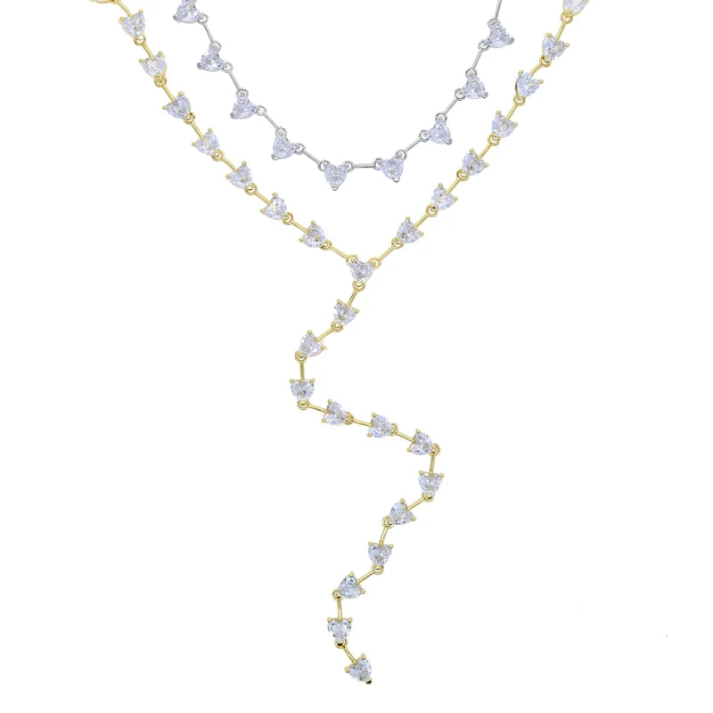 New Arrived Girlfriend Lover Gift Jewelry High Quality Iced Out Bling 5A Heart Shaped CZ Tennis Chain Choker Y Lariat Necklace