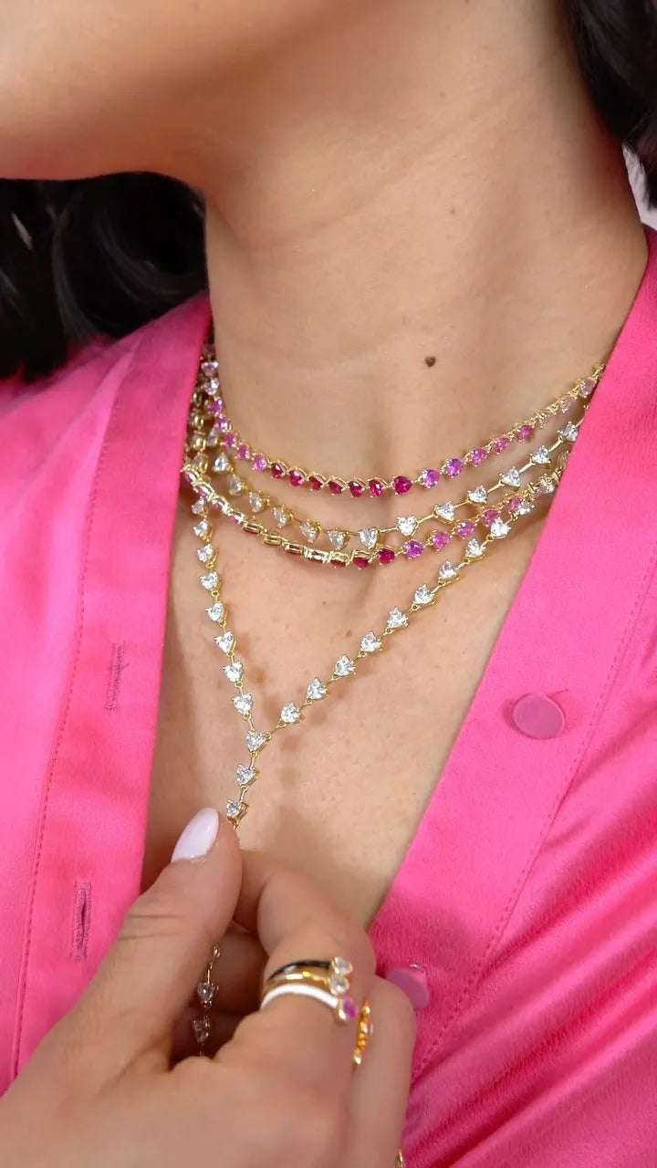 New Arrived Girlfriend Lover Gift Jewelry High Quality Iced Out Bling 5A Heart Shaped CZ Tennis Chain Choker Y Lariat Necklace