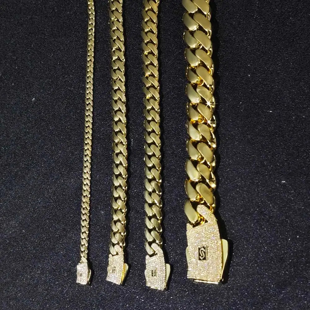 6/8/10/12/15/20mm Monaco Cuban Chain Necklace Hip Hop 14k Gold Plating Cuban Chain Bracelet Hip Hop Jewelry