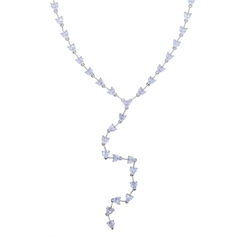 New Arrived Girlfriend Lover Gift Jewelry High Quality Iced Out Bling 5A Heart Shaped CZ Tennis Chain Choker Y Lariat Necklace