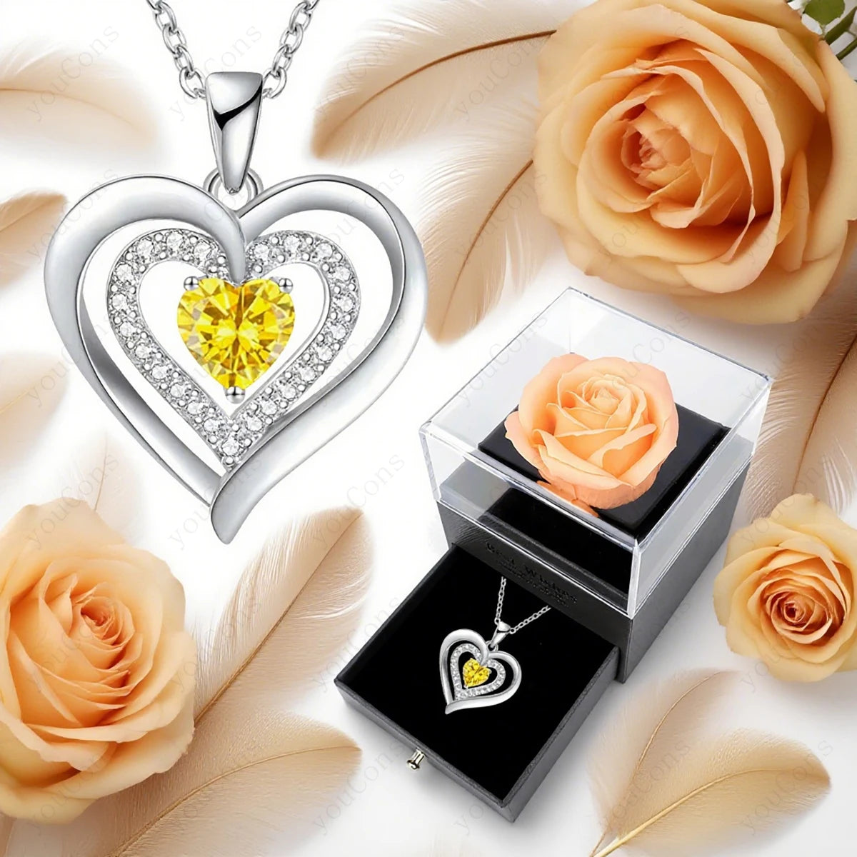 Zircon Heart Pendant Necklace With Rose Bow Box 2025 New Jewelry Set For Girlfriend Mother Christmas Anniversary Valentine Gift