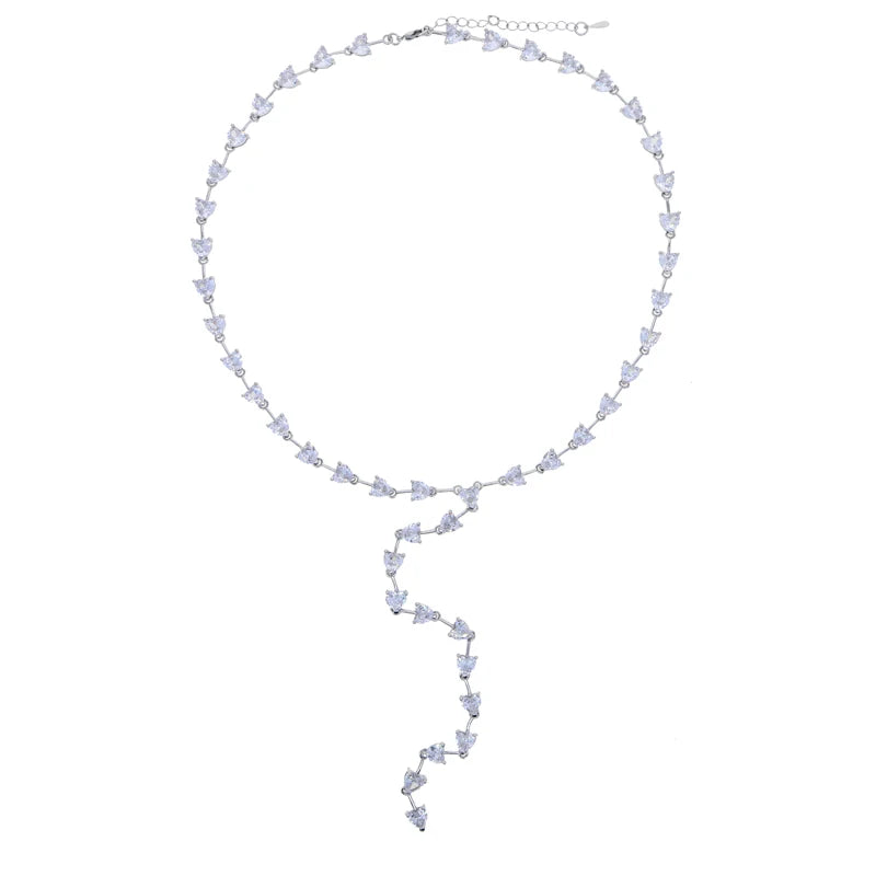 New Arrived Girlfriend Lover Gift Jewelry High Quality Iced Out Bling 5A Heart Shaped CZ Tennis Chain Choker Y Lariat Necklace