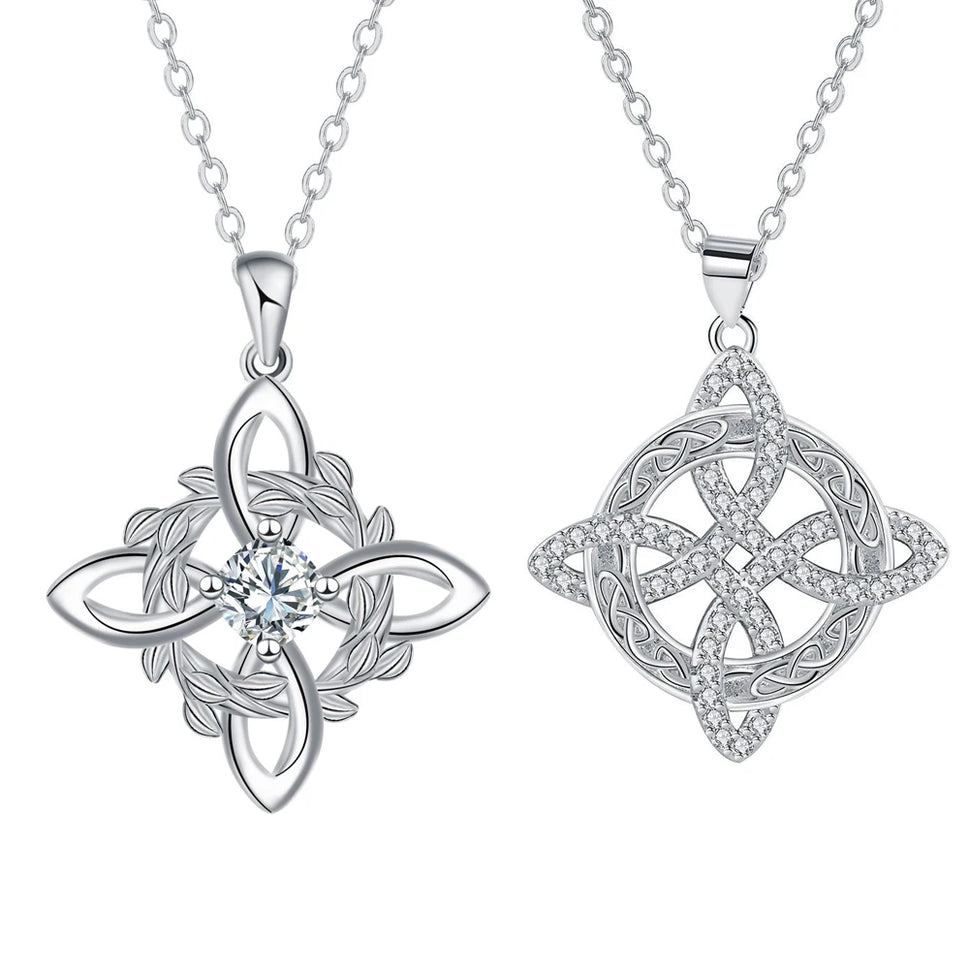925 Thai Silver Classic Witch Knot Necklace With Zircons Trinity Knot Good Luck CZ Charm Wiccan Symbol Protection Jewelry