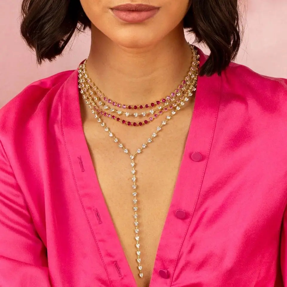 New Arrived Girlfriend Lover Gift Jewelry High Quality Iced Out Bling 5A Heart Shaped CZ Tennis Chain Choker Y Lariat Necklace